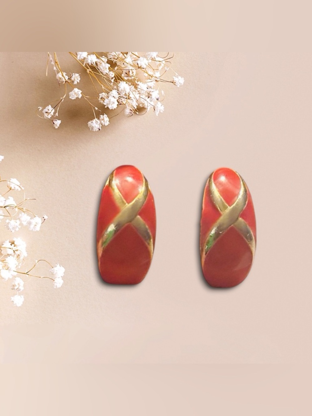 Gold-Tone Red Enamel X Hoop Earrings - Unbranded